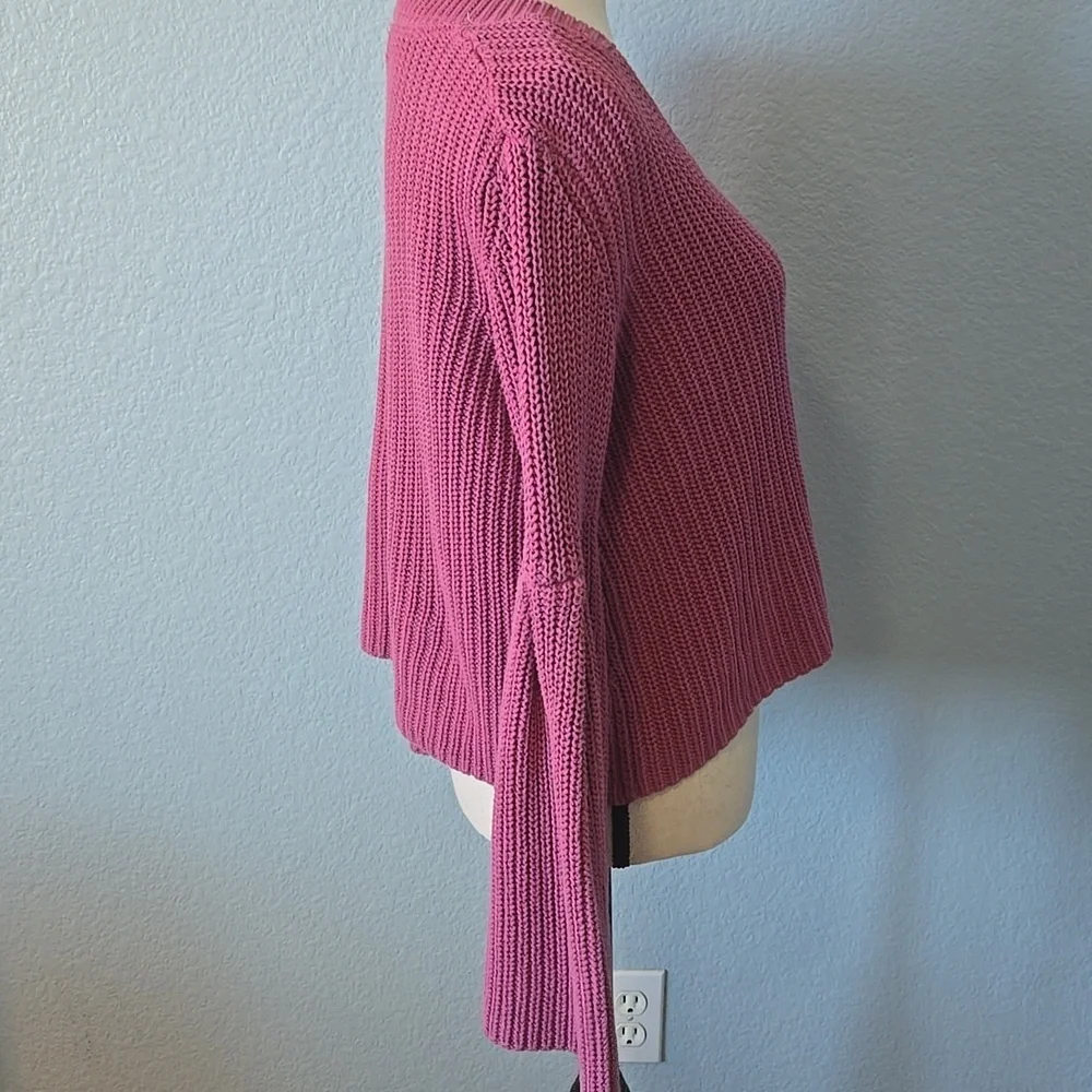FREE PEOPLE Damsel Cotton Flare Sleeve Sweater Pink Sz Small - Picture 7 of 12